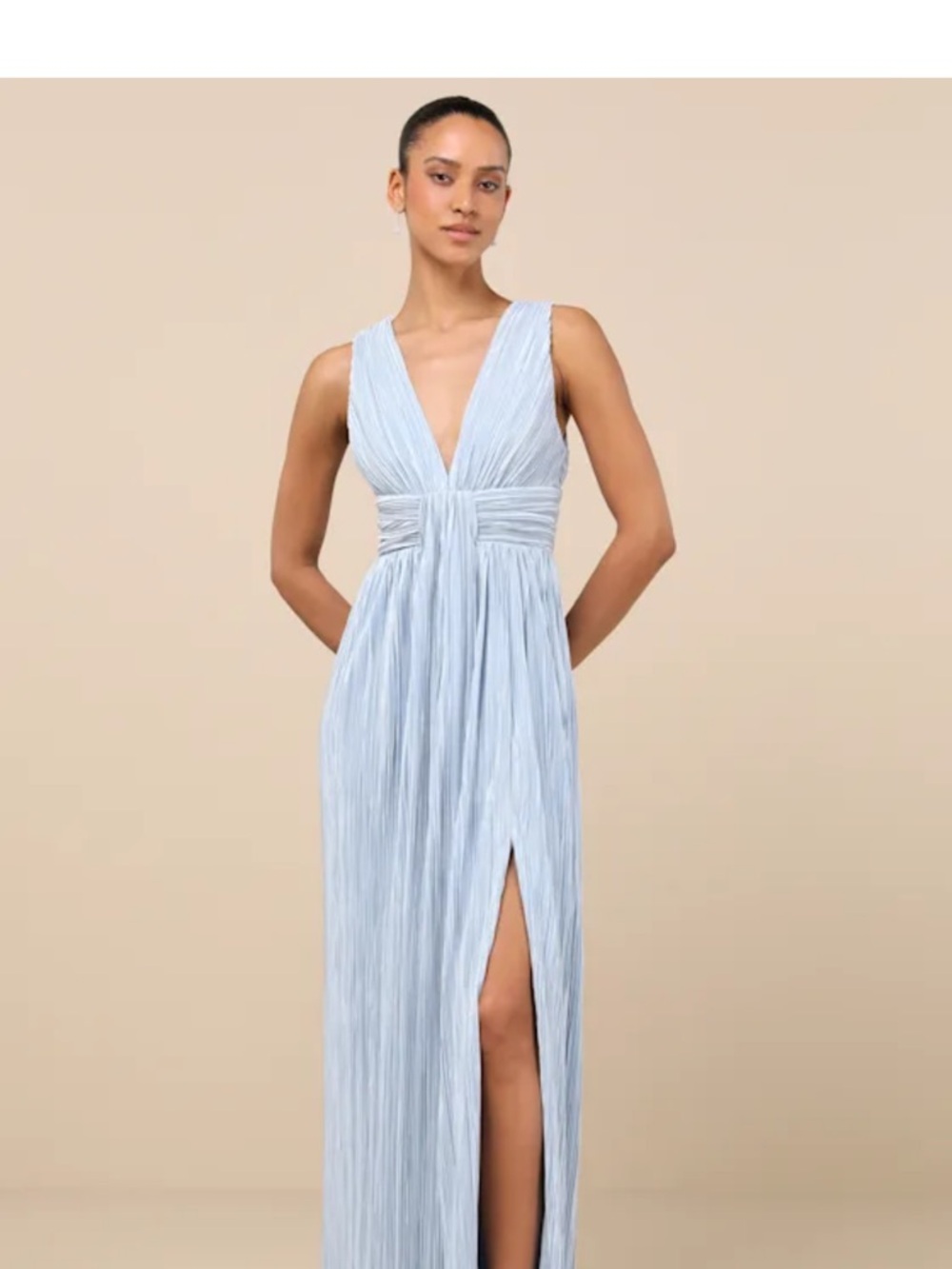 Lulu's Light Blue Pleated Maxi Dress